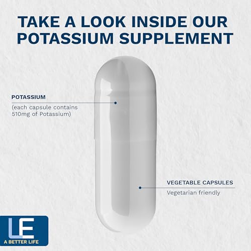 Life Enhancement High Potency 1020 mg Potassium Supplement for Muscle, Brain & Bone Health - No Additives High Absorption Elemental Potassium Supplement