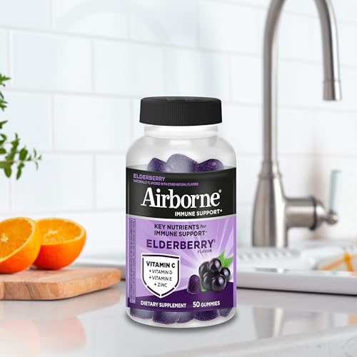 Airborne Elderberry + Zinc & Vitamin C Gummies For Adults, Immune Support Vitamin D & Zinc Gummies With Powerful Antioxidant Vitamins C D & E