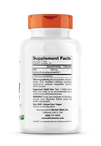Doctor's Best MSM with OptiMSM, Non-GMO, Gluten Free, Joint Support, 1500 mg Doctor's BEST Au supplements