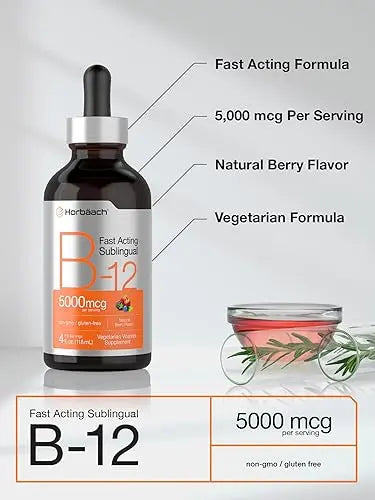 B-12 | 5000mcg | 4oz | Natural Berry Flavor Fast-Acting Sublingual Liquid Vitamin Horbäach Au supplements