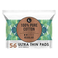 L. Pure Cotton Topsheet Pads for Women, Regular Absorbency, Ultra Thin Pads with Wings L. Au supplements
