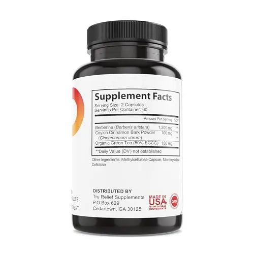 TR TRURELIEF Berberine 1200mg w/Ceylon Cinnamon & Green Tea - 120 Caps TR TRURELIEF Au supplements