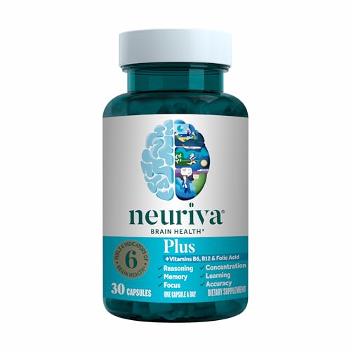 NEURIVA Plus Brain Supplement for Memory and Focus Clinically Tested Nootropics for Concentration for Mental Clarity, Cognitive Enhancement Vitamins B6, B12
