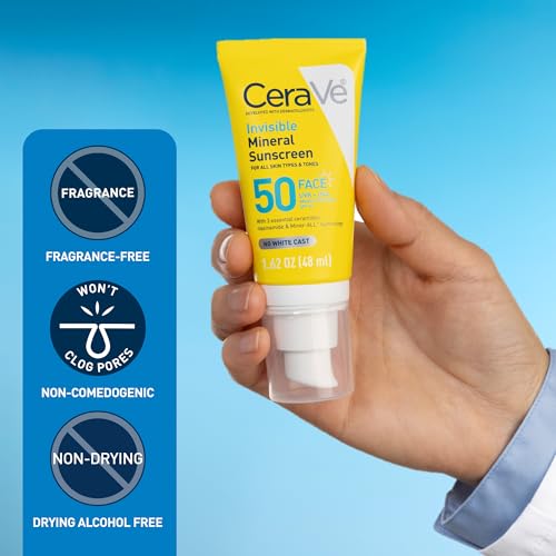CeraVe Invisible Mineral Sunscreen SPF 50, Face Sunscreen for Sensitive Skin With Zinc Oxide & Titanium Dioxide, Vitamin E