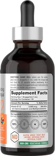 B-12 | 5000mcg | 4oz | Natural Berry Flavor Fast-Acting Sublingual Liquid Vitamin Horbäach Au supplements