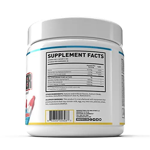MAN Sports Pump Powder Blue Bombsicle - Stimulant Free Pre Workout Drink MAN Sports Au supplements