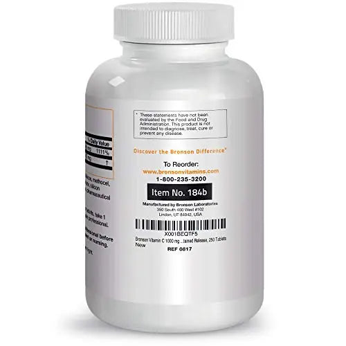 Bronson Vitamin C 1000 mg with Rose Hips Sustained Release, 250 Tablets Bronson Au supplements