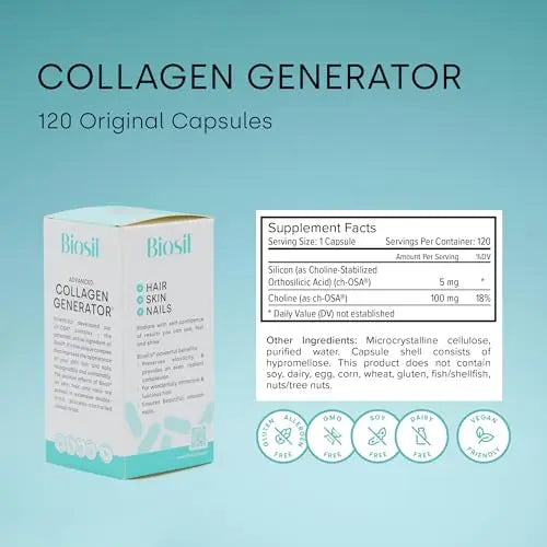 Biosil Collagen Generator - 120 Capsules - with Patented ch-OSA Complex - Generates & Protects BioSil Au supplements