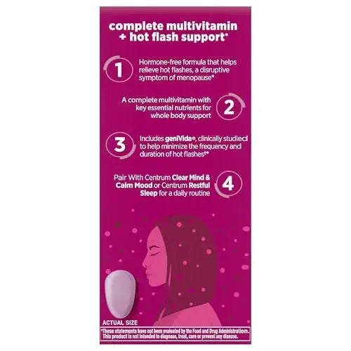 Centrum Complete Multivitamin Supplement + Hot Flash Support Menopause Support Tablets, with Clinically Studied geniVida, 30 Count Centrum Au supplements