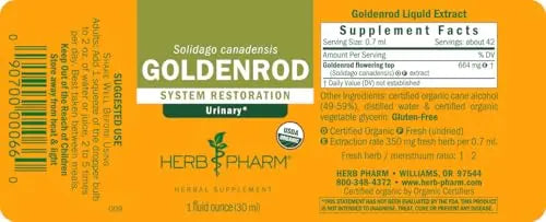 Herb Pharm Certified Organic Goldenrod Liquid Extract for Urinary System Support, 1 Fl Oz (Pack of 1) Herb Pharm Au supplements