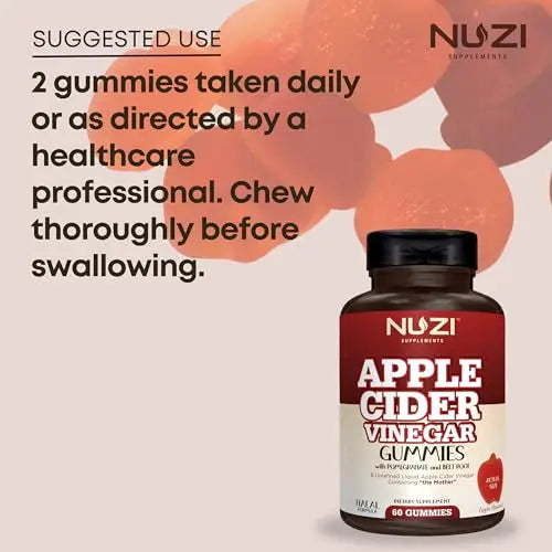 NUZI Apple Cider Vinegar Gummies with Pomegranate & Beetroot | 500 mg | Certified Halal NUZI Au supplements
