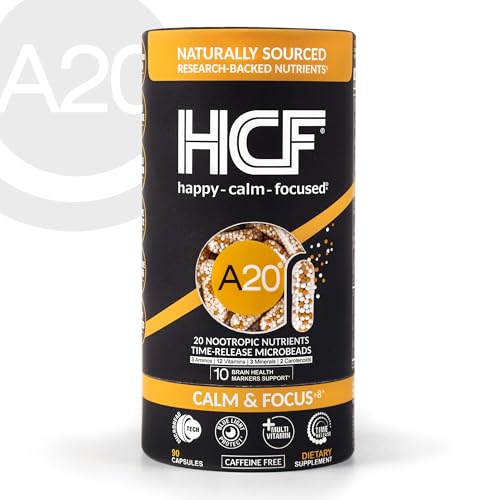 HCF A20 Microbead Brain Health Supplements for Adults for Memory, Focus, Calm, Mood, Alertness, Attention, Vision, Sleep, Immune System, 20 Premium Nootropic Nutrients Multivitamin & 7 Advances® Tech HCF Au supplements