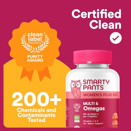 SmartyPants Multivitamin Gummy for Women 50 and Over, Omega 3 (DHA/EPA), Methylfolate, CoQ10, Vitamin D3, C, Vitamin B12, B6, A, K, Biotin