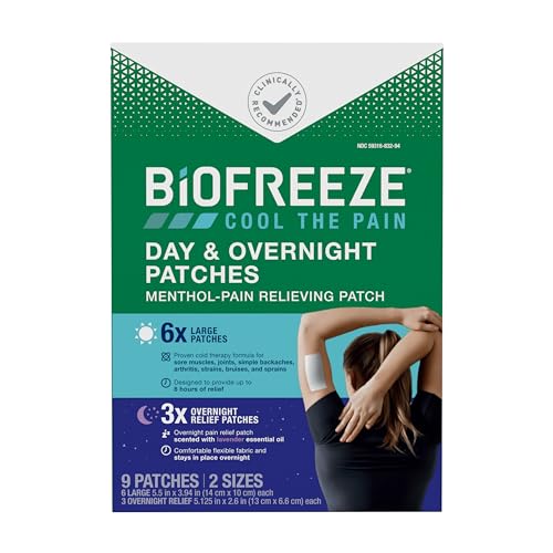 Biofreeze Day & Overnight Pain Relief Patches, Menthol Pain Patches for Arthritis & Muscle Pain Relief, Comfortable & Flexible Fabric Stays in Place, 9 Patches (6 Day, 3 Night) Biofreeze Au supplements