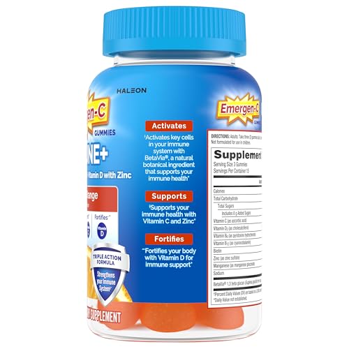 Emergen-C Immune+ Triple Action Immune Support Gummies, BetaVia (R), 1000mg Vitamin C, B Vitamins, Vitamin D and Antioxidants