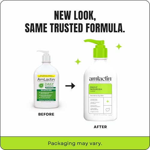 AmLactin Daily Nourish Therapeutic Body Lotion for Dry Skin - No-Scrub Exfoliator and Moisturizer 12% Lactic Acid Lotion