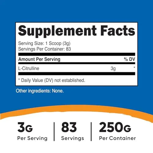 Nutricost Pure L-Citrulline (Base) Powder 250 Grams Nutricost Au supplements