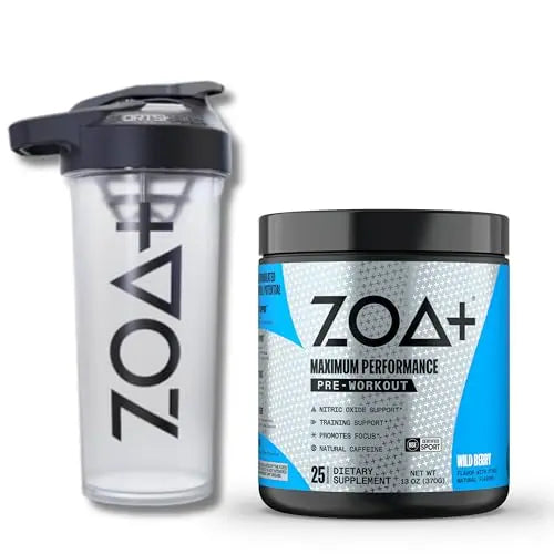 ZOA+ Pre-Workout Powder & Shaker Bottle Bundle, Wild Berry ZOA Au supplements