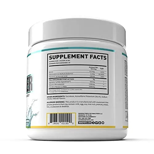 Man Sports Pump Powder. Stimulant Free Neutral Flavored Pre Workout Drink MAN Metabolic Augmenting Nutrition Au supplements