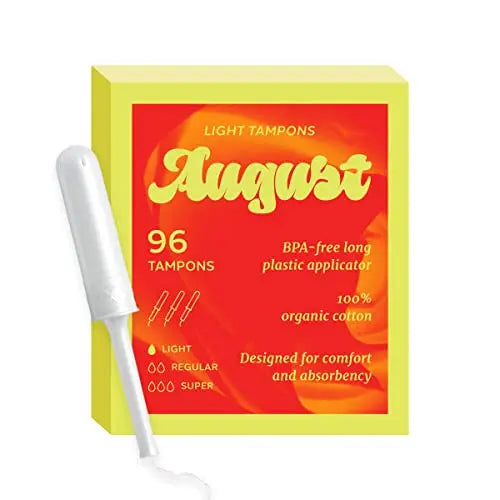 August Organic Cotton Tampons, Light tampons, BPA Free Long Applicators, Non-Toxic Organic tampons August Au supplements