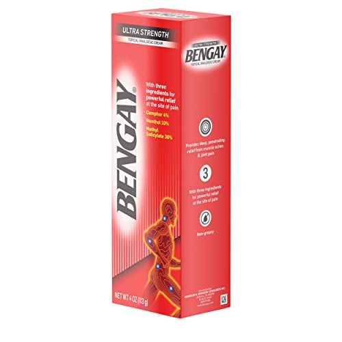 Bengay Ultra Strength Topical Pain Relief Cream, Non-Greasy Topical Analgesic for Minor Arthritis, Muscle, Joint and Back Pain, Camphor, Menthol and Methyl Salicylate, 4 OZ Bengay Au supplements