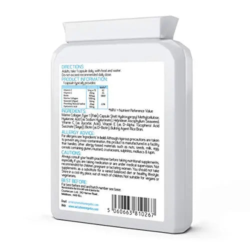 Marine Collagen & Hyaluronic Acid Complex - 60 Capsules - 500mg of Highly Bioavailable Naticol® Hydrolysed Collagen swiss bioenergetics Au supplements