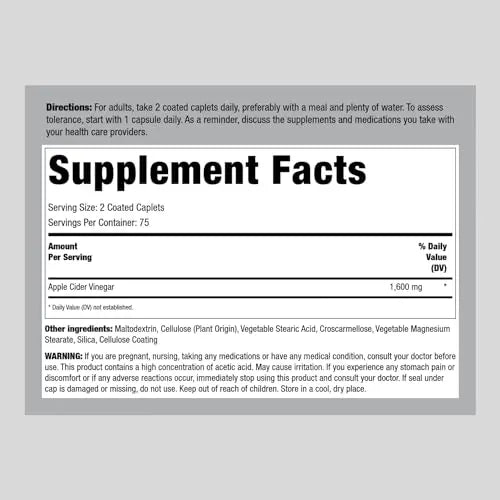 Piping Rock Apple Cider Vinegar Pills | 1600mg | 150 Caplet Capsules | High Potency Piping Rock Au supplements