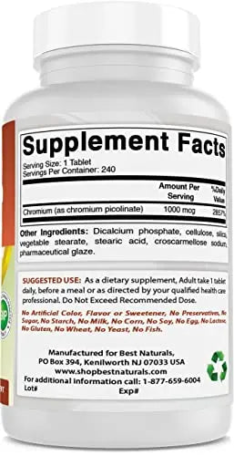 Best Naturals Chromium Picolinate 1000mcg 240 Tablets Best Naturals Au supplements