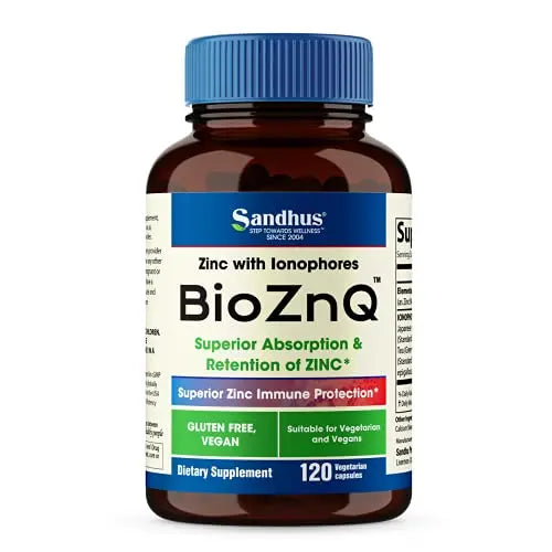 Sandhu's BioZnq 900mg Vegetarian Capsules Zinc Supplement with Quercetin Sandhu's Au supplements