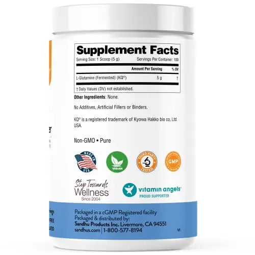 Sandhu's L-Glutamine - 100 Servings -Made in USA -500 Gram- Non-GMO- Amino Sandhu's Au supplements