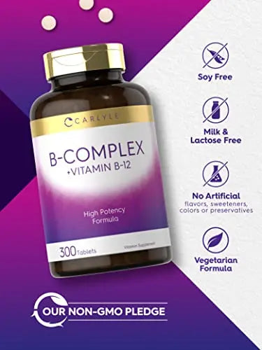 Carlyle B Complex Vitamin with B12 | 300 Tablets | High Potency Formula | Vegetarian Carlyle Au supplements