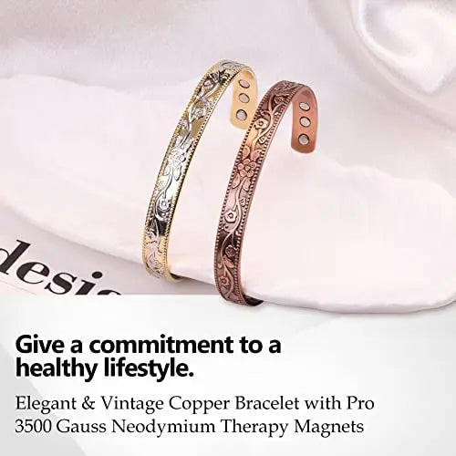 Feraco Magentic Copper Bracelet for Women,Vintage Flower Copper Cuff Bracelet Feraco Au supplements