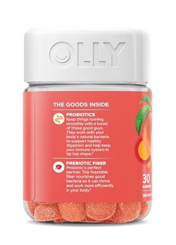 OLLY Probiotic + Prebiotic Gummy, Digestive Support and Gut Health, 500 Million CFUs, Fiber, Adult Chewable Supplement for Men and Women, Peach, 30 Day Supply - 30 Count OLLY Au supplements