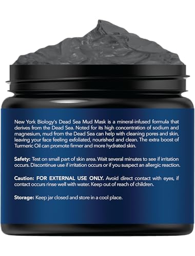 New York Biology Dead Sea Mud Mask for Face and Body | with Turmeric Oil | Spa Quality Pore Refiner for Oily Skin | Natural Skincare for Women & Men