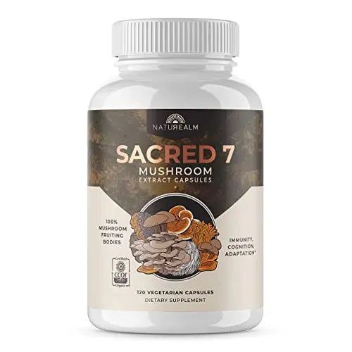 Naturealm Sacred 7 Mushroom Extract Capsules - Chaga, Cordyceps, Lion's Mane Naturealm Au supplements