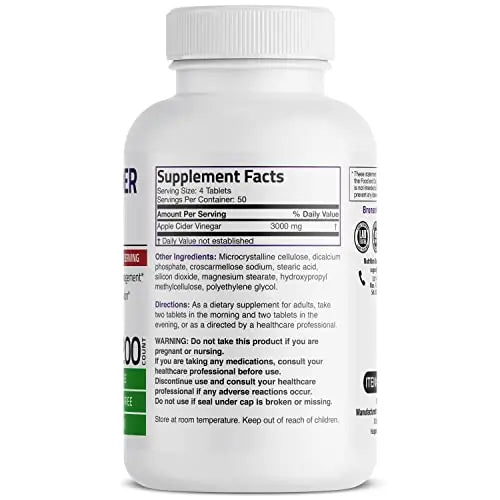 Bronson Apple Cider Vinegar 3000 MG per Serving Extra Strength - Non-GMO, 200 Vegetarian Bronson Au supplements