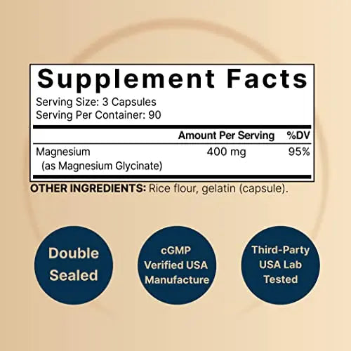 NatureBell Magnesium Glycinate 400mg (Elemental), 270 Capsules – 100% Chelated NatureBell Au supplements