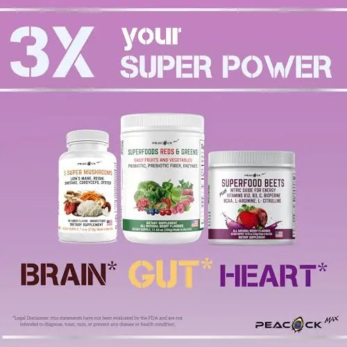 Peacock Max Superfoods Blend Immunity Support Vegan Gluten Free (Beets Nitric Oxide B12 Powder) Peacock Max Au supplements