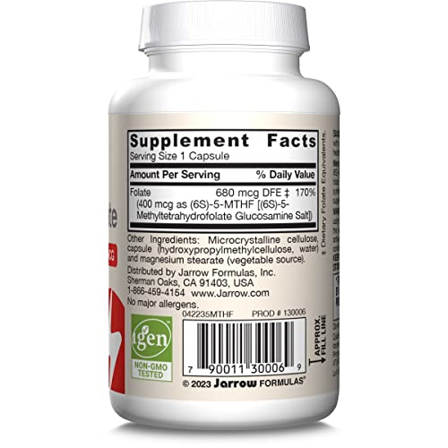 Jarrow Formulas Extra Strength Methyl Folate 400 mcg, Dietary Supplement for Cardiovascular and Neurologic Health Support