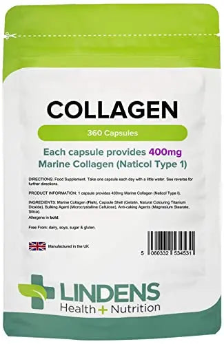 Lindens Collagen (Marine) 400mg Capsules 360 Pack - UK Manufacturer, Letterbox Friendly Lindens Au supplements