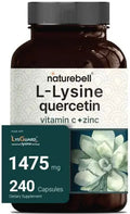 NatureBell L-Lysine 1000mg + Quercetin 250mg Supplement, 240 Capsules, Free Form NatureBell Au supplements