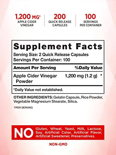 Nature's Truth Apple Cider Vinegar Capsules | 1200mg | 200 Pills | Extra Strength | Value Size Nature's Truth Au supplements
