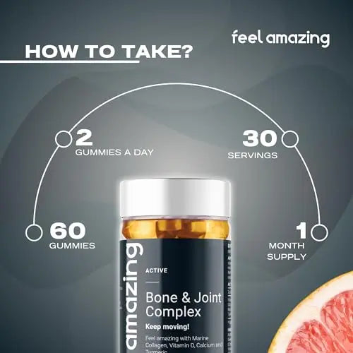 Feel Amazing Bone & Joint Complex Gummies - with Calcium, Vitamin D3 & Marine Collagen - 60 Grapefruit-Flavored Gummies - 30-Day Supply (1) Feel Amazing Au supplements