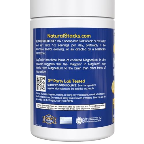 Magtein Magnesium L-Threonate, Glycinate & Taurate - MagTech Magnesium Powder - Sugar Free Lemonade Drink - 200mg Chelated Triple Complex - Supports Relaxation & Brain Health* - 30 Servings NATURAL STACKS Au supplements