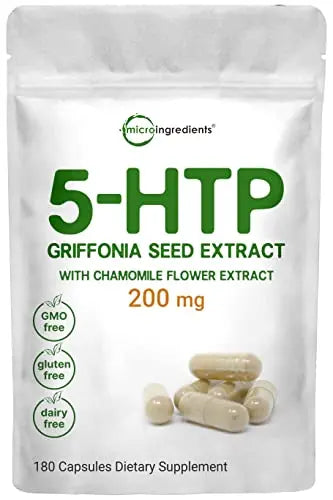 Micro Ingredients 5-HTP 200mg with Chamomile Flower Extract, 180 Capsules, 2 in 1 Formula Micro Ingredients Au supplements