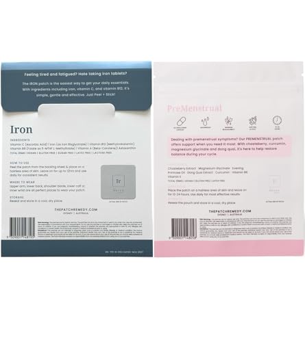 The Patch Remedy Period Patch & Iron Patches Kit - 30 PMS Menstrual Patches for Women with Vitex Chasteberry, Magnesium, Evening Primrose Oil, Dong Quai Extract, Curcumin, Vitamin B6 & E, Iron The Patch Remedy Au supplements