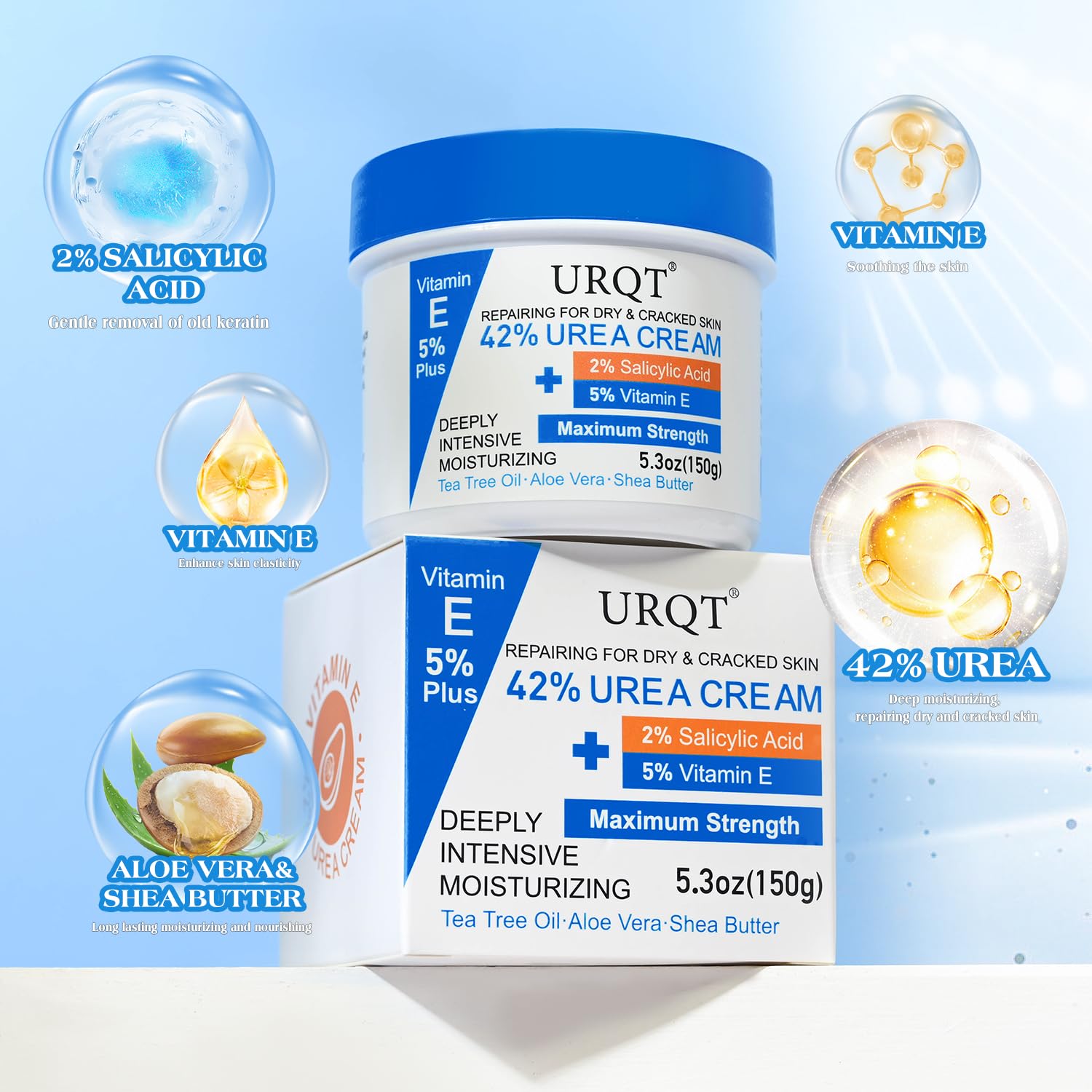 42% Urea Cream for Dry & Cracked Skin - Foot & Hand Cream with 2% Salicylic Acid, 5% Vitamin E, Tea Tree Oil, Aloe Vera, Shea Butter - Moisturizer & Skin Repair Cream for Feet Maximum Strength - Maple Wellness Supplements