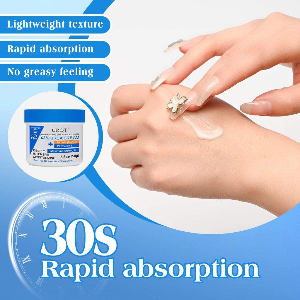 42% Urea Cream for Dry & Cracked Skin - Foot & Hand Cream with 2% Salicylic Acid, 5% Vitamin E, Tea Tree Oil, Aloe Vera, Shea Butter - Moisturizer & Skin Repair Cream for Feet Maximum Strength - Maple Wellness Supplements