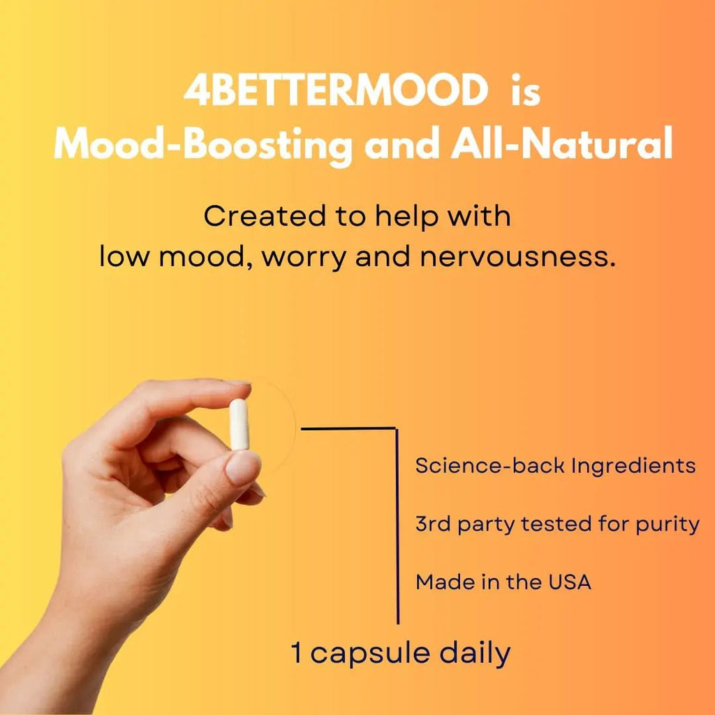 4BETTERMOOD Positivity & Stamina Capsule (30ct) Premium Mood Supplement - Enhance Mood & Promote Emotional Balance - Rhodiola, L-Theanine. Bocopa monnnieri, Velvet Bean, Skull Cap & Ashwaganda. - TrustMedUSA