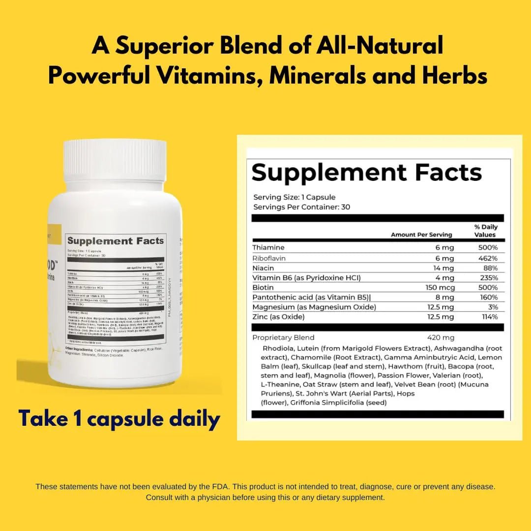 4BETTERMOOD Positivity & Stamina Capsule (30ct) Premium Mood Supplement - Enhance Mood & Promote Emotional Balance - Rhodiola, L-Theanine. Bocopa monnnieri, Velvet Bean, Skull Cap & Ashwaganda. - TrustMedUSA